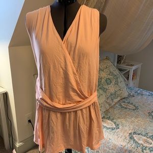 Garnet Hill pale pink organic cotton wrap waist peplum tank